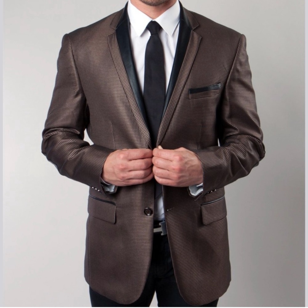 Houndstooth w/ Elbow patch men’s classic blazer modern fit, brown and black